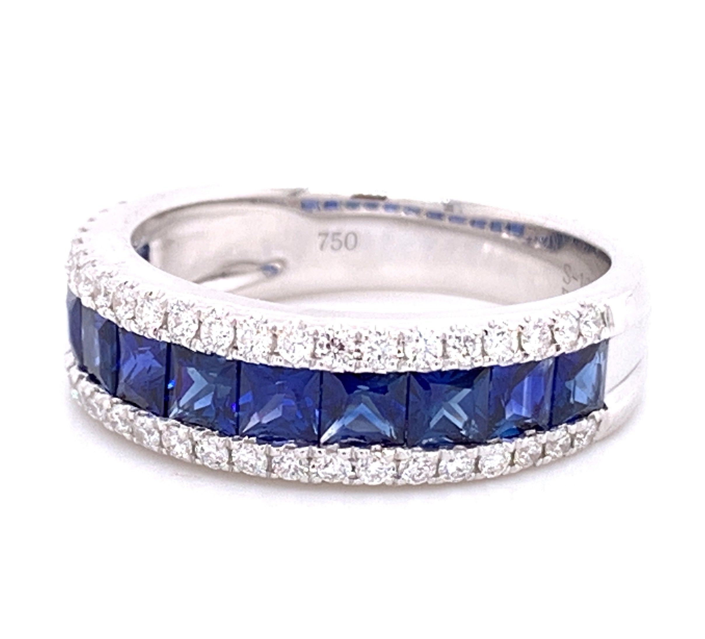 2.08ct tw Diamond and Princess-cut Blue Sapphire Band