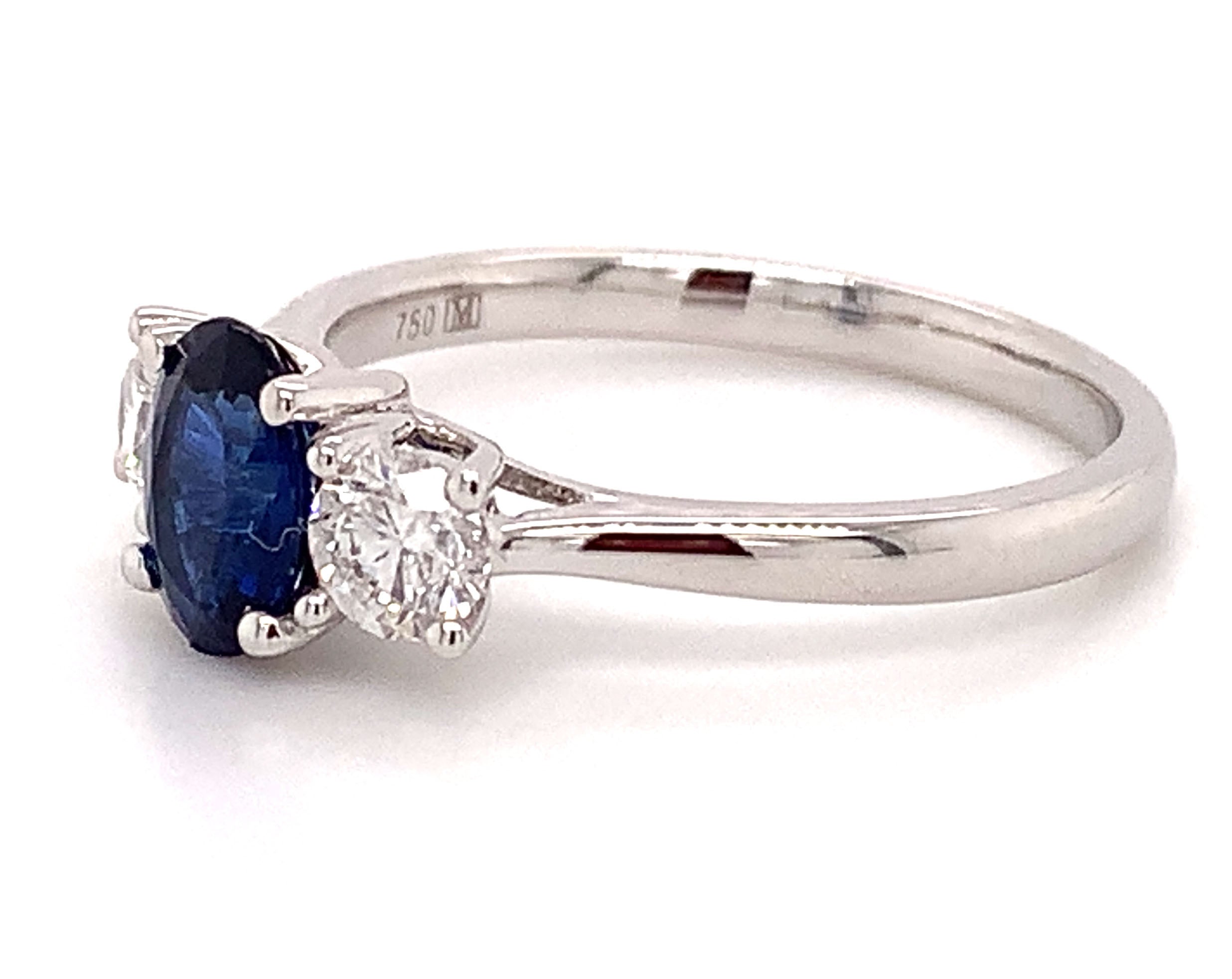 Blue Sapphire& Diamond Three Stone Ring