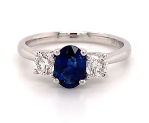 Blue Sapphire& Diamond Three Stone Ring