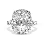 GIA Henri Daussi engagement ring diamond wedding elongated cushion cut ring halo anniversary Haniken Jewelers New York