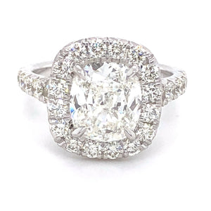 4.37CT T.W. Henri Daussi Cushion Cut Halo Engagement Ring - HANIKEN JEWELERS NEW-YORK