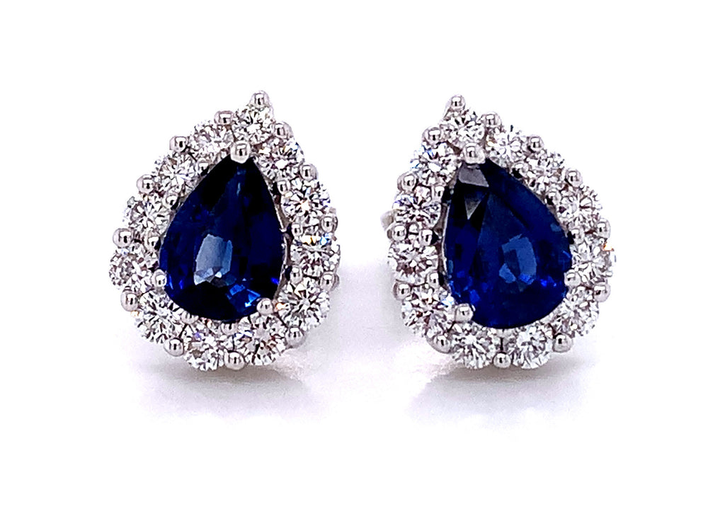 Ladies Pear Shape Blue Sapphire Diamond Stud Earrings