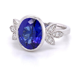 Oval Tanzanite Diamond Antique Style Ring