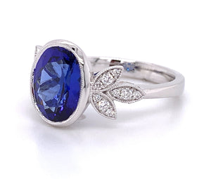 Oval Tanzanite Diamond Antique Style Ring