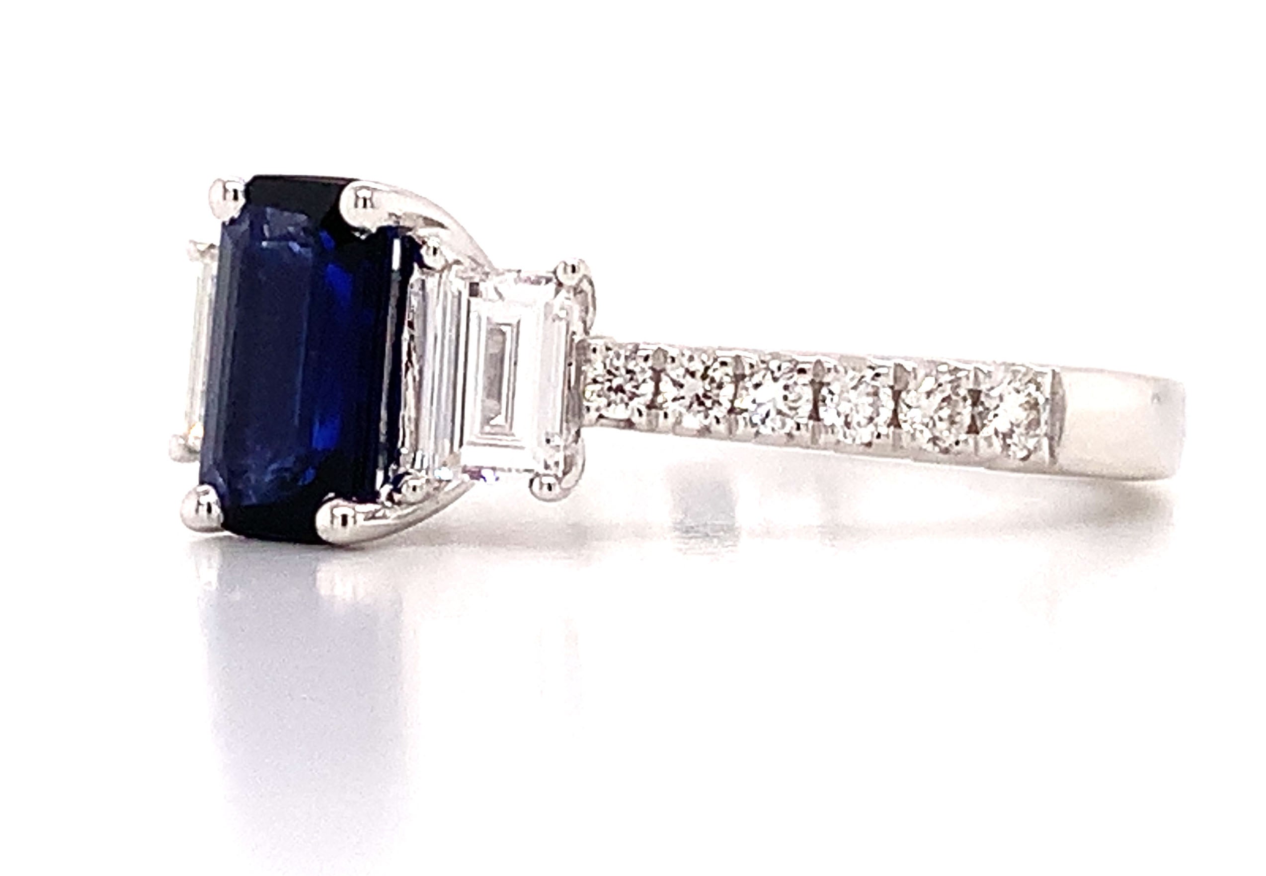 1.03ct Sapphire Emerald Cut Diamond Ring