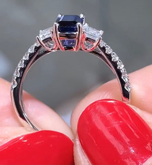 1.03ct Sapphire Emerald Cut Diamond Ring