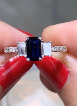 1.03ct Sapphire Emerald Cut Diamond Ring