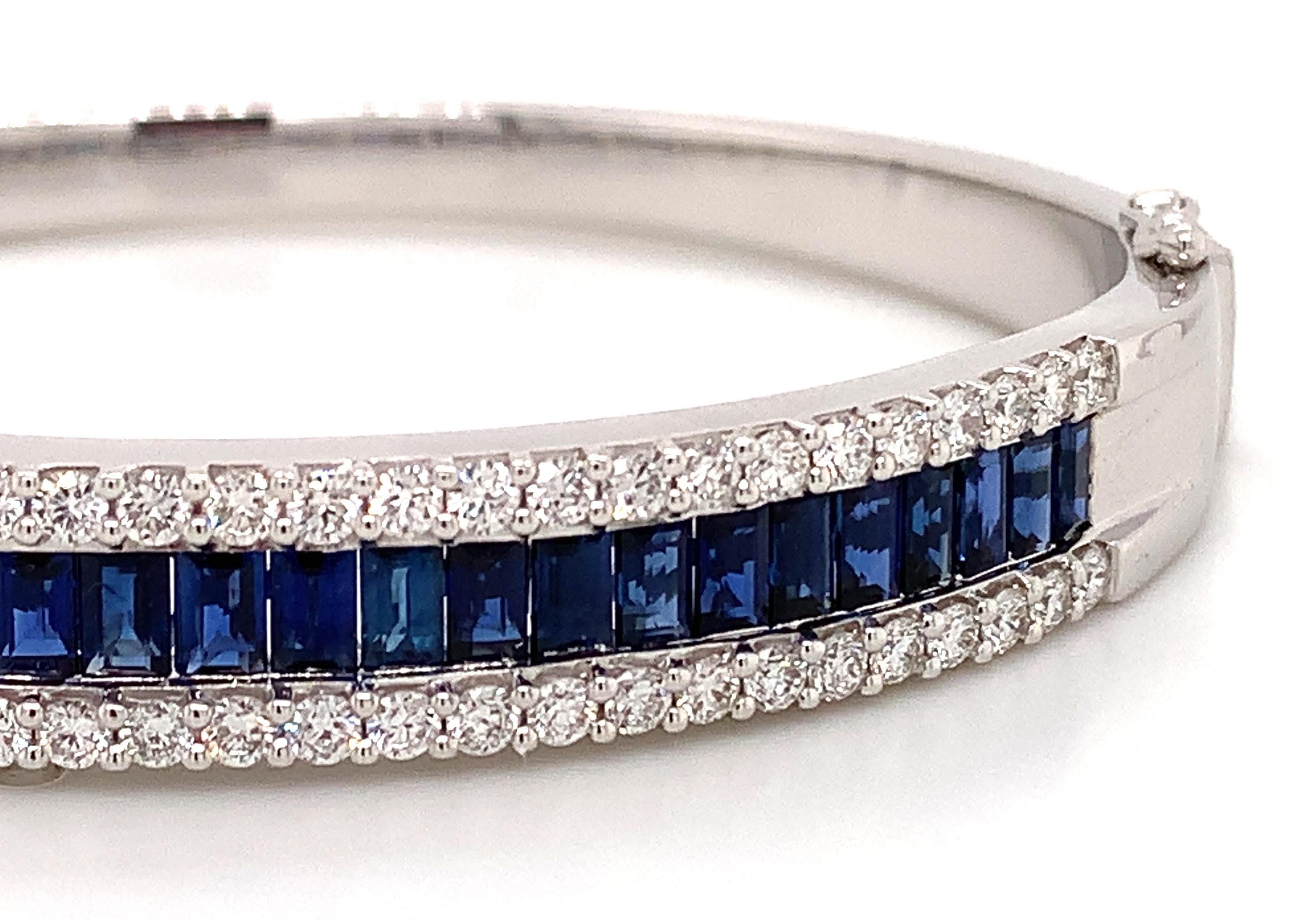 Royal Blue Sapphire & Diamond White Gold Bangle Bracelet