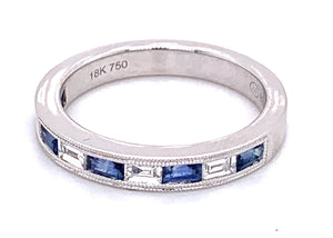 Blue Sapphire & Diamond East-West Mounted Baguette Ring