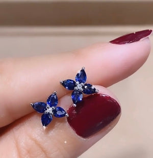 Ladies Sapphire & Diamond Flower Shape Stud Earrings