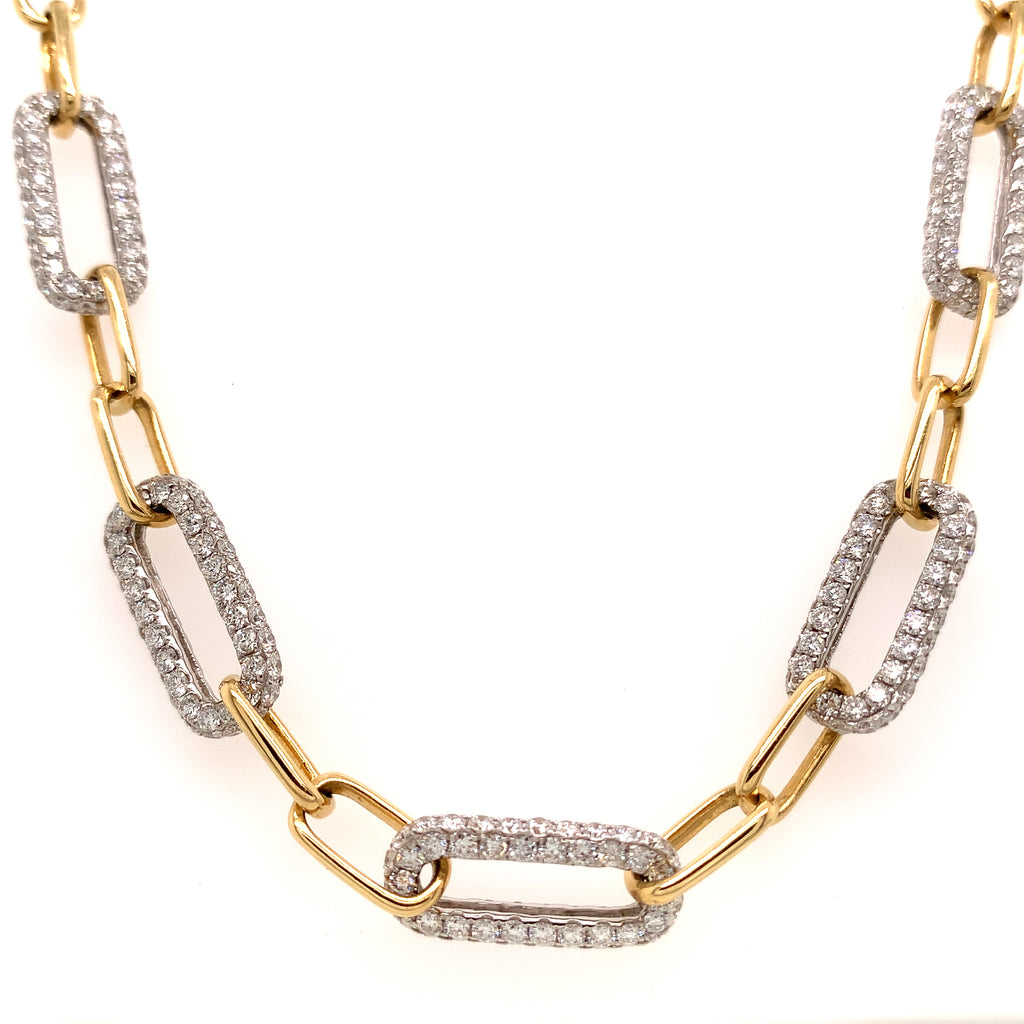 ﻿﻿Ladies Diamond Pave Two Tone Link Necklace