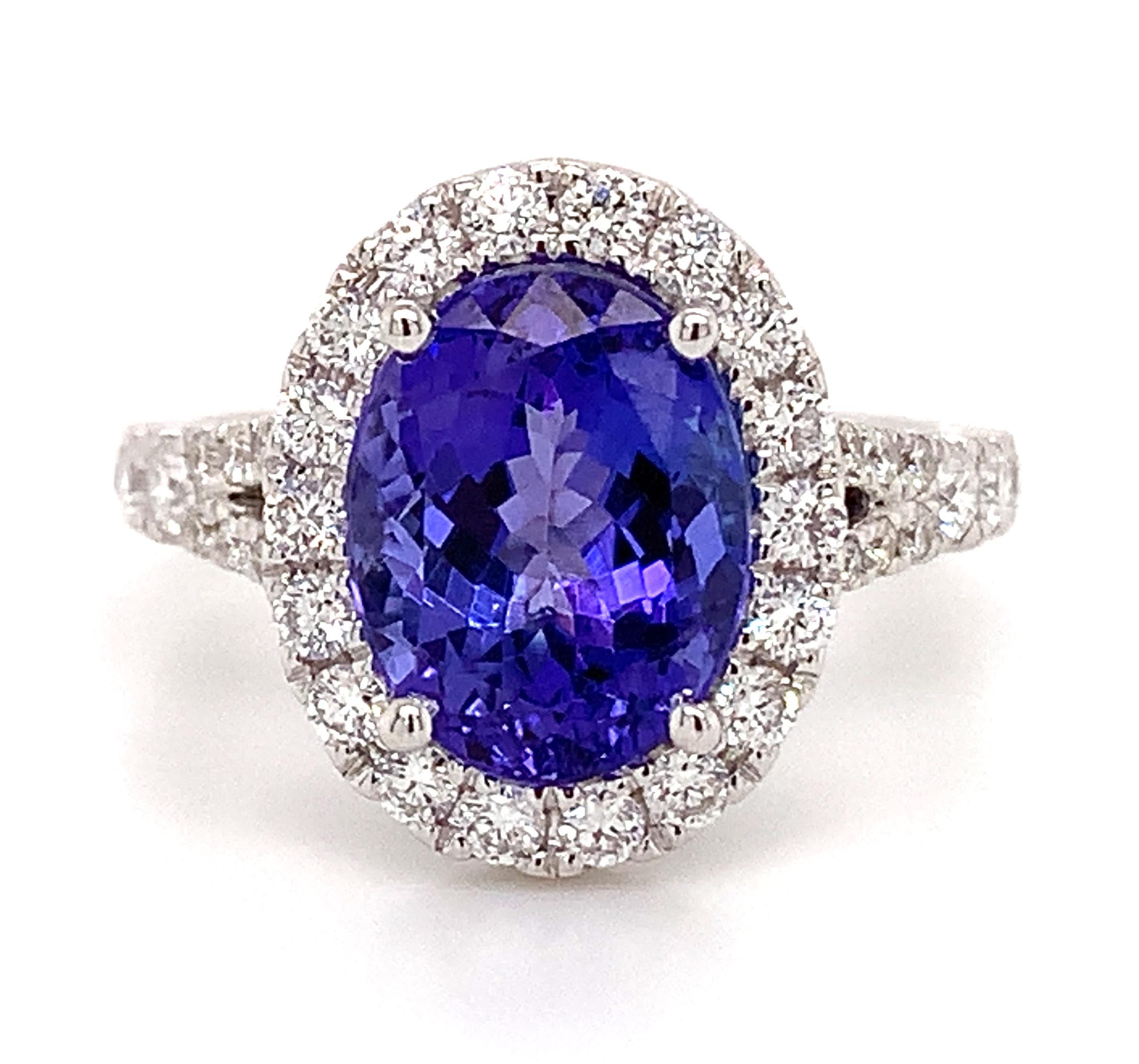 Ladies 3.74ct Oval Cut Tanzanite & Diamond Ring