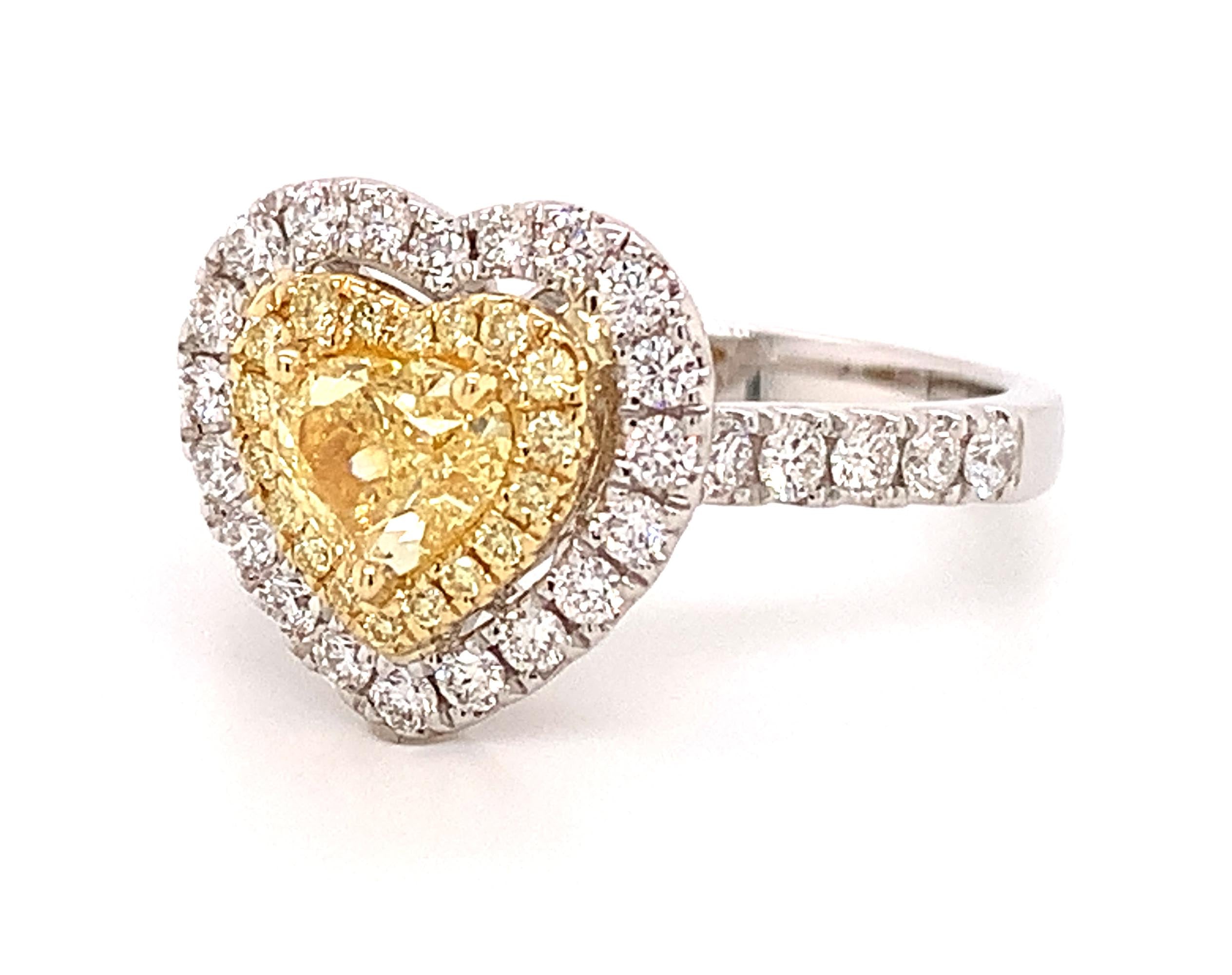 Canary Fancy Vivid Yellow Heart Shape Cut 1.25ct t.w. Halo Ring