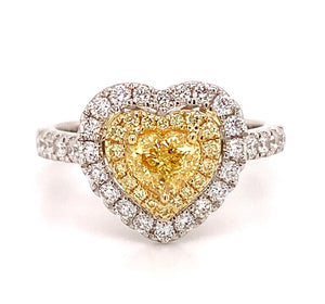 Canary Fancy Vivid Yellow Heart Shape Cut 1.25ct t.w. Halo Ring