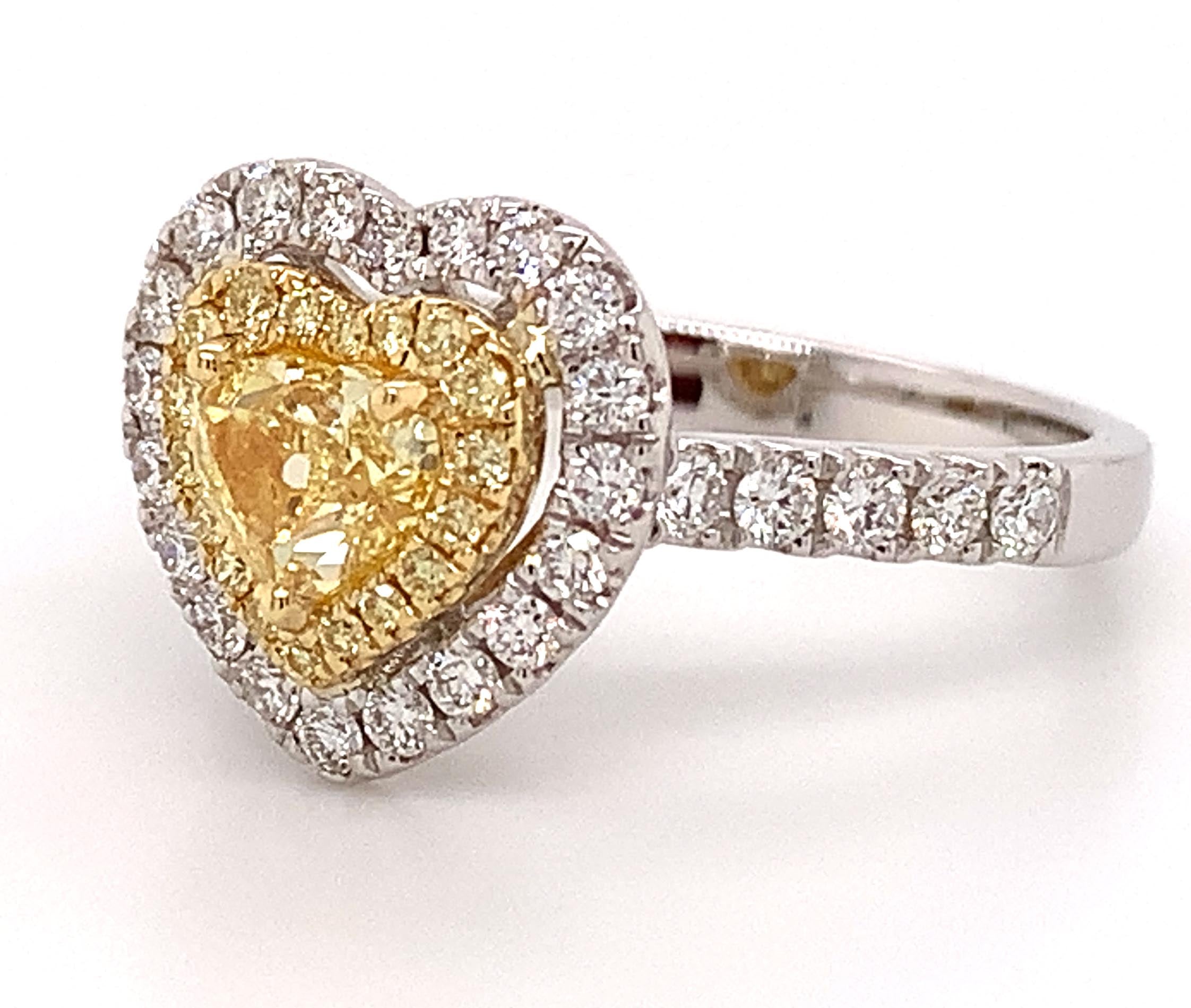 Canary Fancy Vivid Yellow Heart Shape Cut 1.25ct t.w. Halo Ring