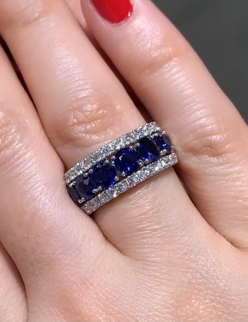 Ladies Diamond and Blue Sapphire Ring