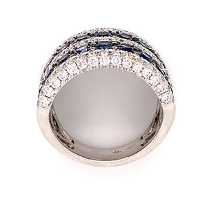 Blue Sapphire And Pave Diamond 5 Rows Wide Cocktail Ring