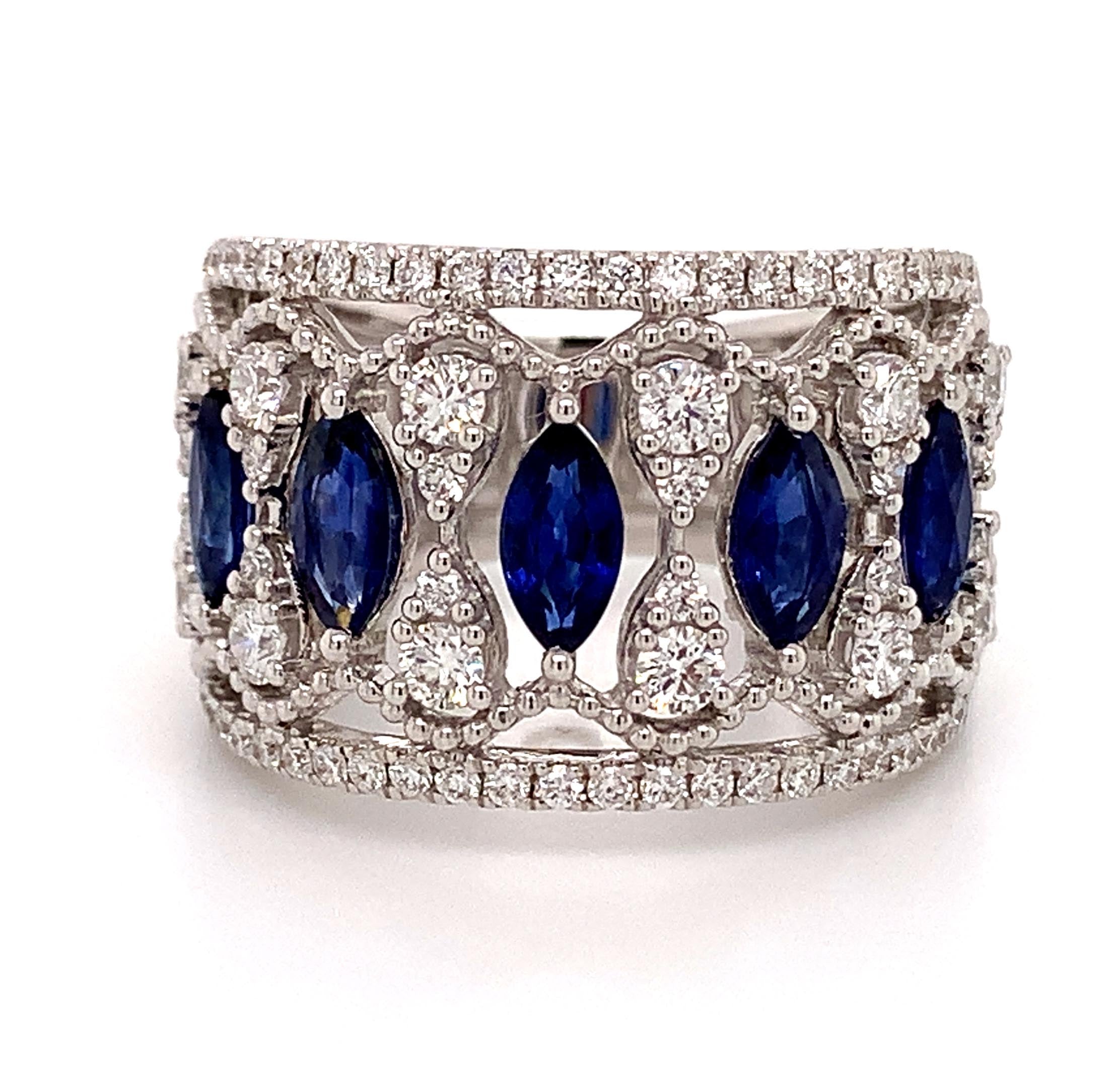 1.40CTW Sapphire and Diamond Art-Deco Style Cocktail Ring