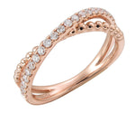 Beaded Rose Gold Ball & Diamond Crossover Ring