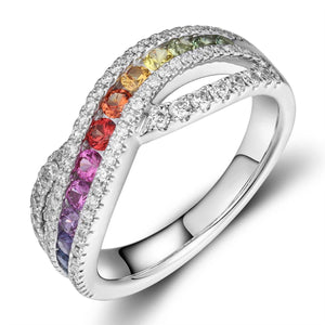 Rainbow Sapphire & Diamond Yellow Gold Ring