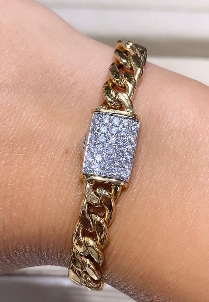 Ladies Gold & Diamond Pave Accent Link Bracelet