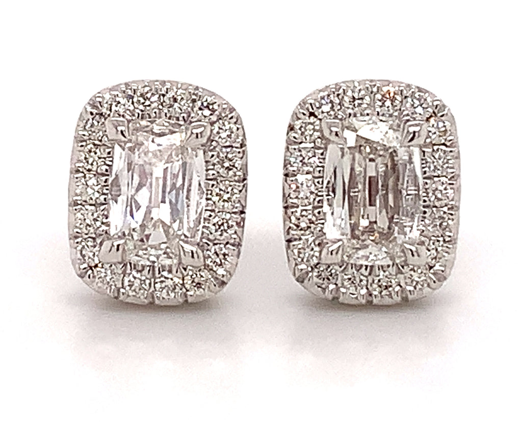 Henri Daussi Signed 1.01ctw Cushion Cut with Halo Diamond Stud Earrings