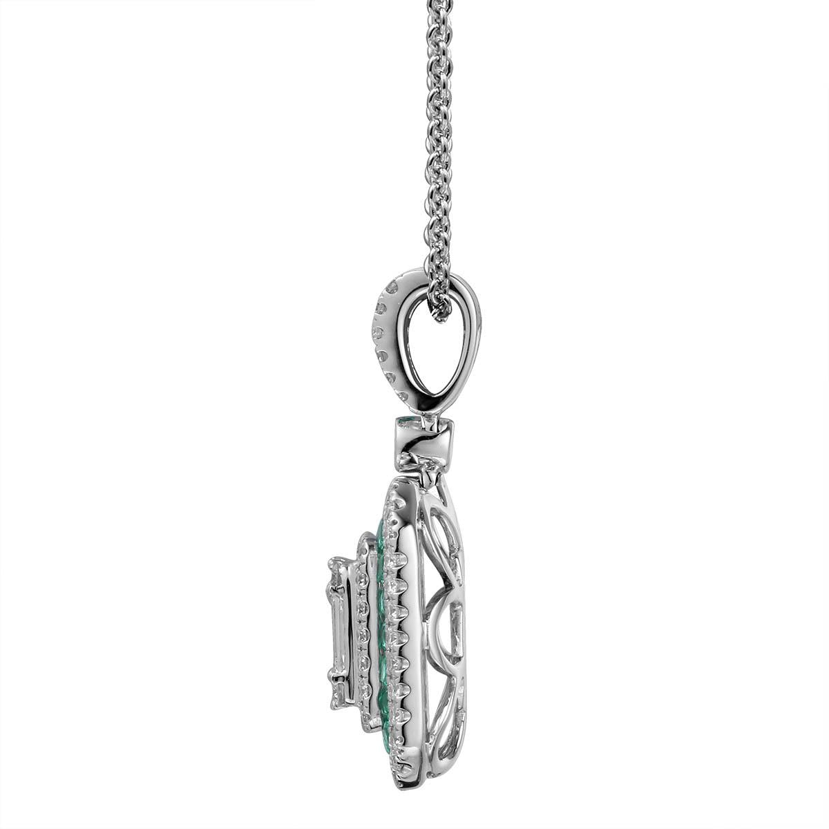 Emerald & Emerald Cut Diamond Pendant Necklace