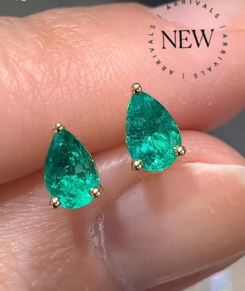 Pear Shape Green Emerald Stud Earrings