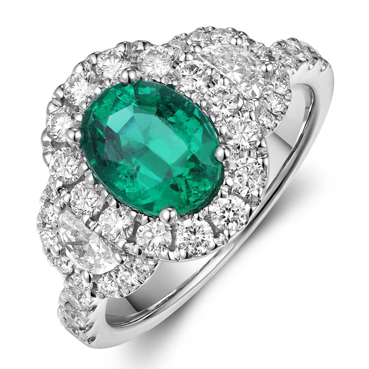 Ladies Statement 1.56ct Oval Cut Emerald & Diamond Ring