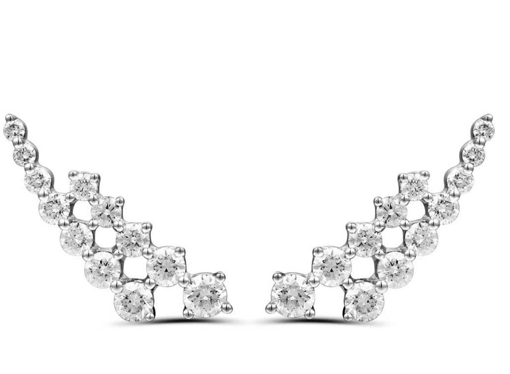 0.91CT T.W. Yellow Gold Double Row Climber Diamond Earrings