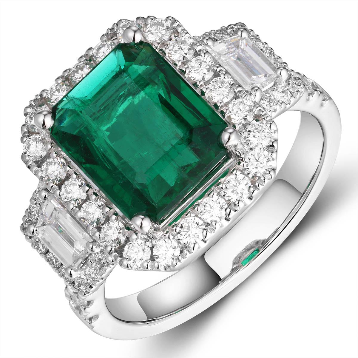 GRS Certified Ladies Statement 3.38ct Zambian Emerald - Cut Emerald & Diamond Ring