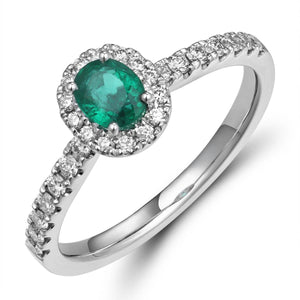 Oval Emerald Halo Ring 0.64ct tw