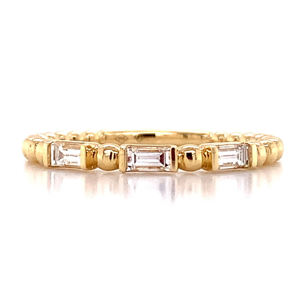 Beaded Gold And Emerald-cut Horizontally Set Diamond Ring