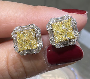 3.03ct tw Fancy Canary Yellow Diamond Stud Earrings