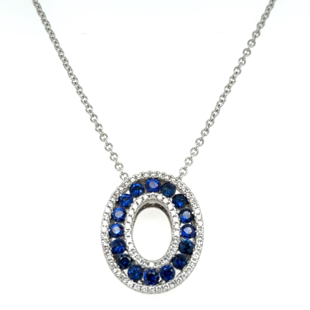 Diamond & Blue Sapphire Circle of Life Oval Pendant Necklace