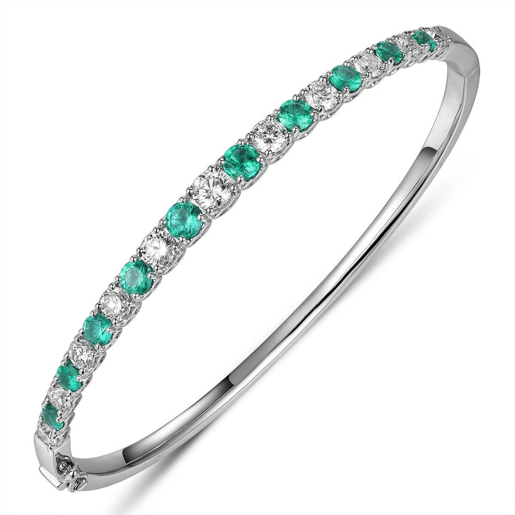 2.90ct t.w. Round Brilliant Cut Diamond and Emerald Prong Set Bangle