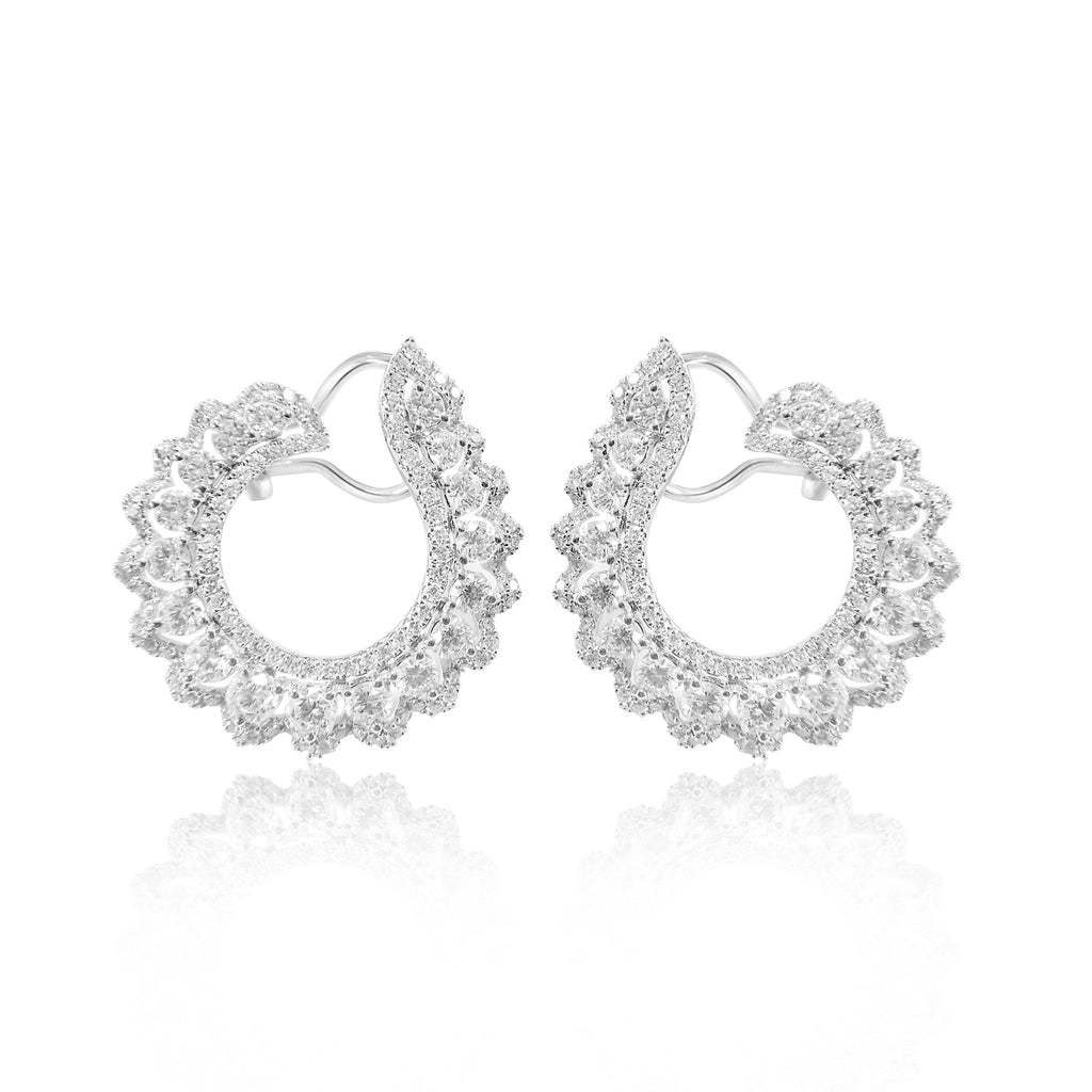 4.14CT TW Triple Row Circle Diamond Statement Earrings