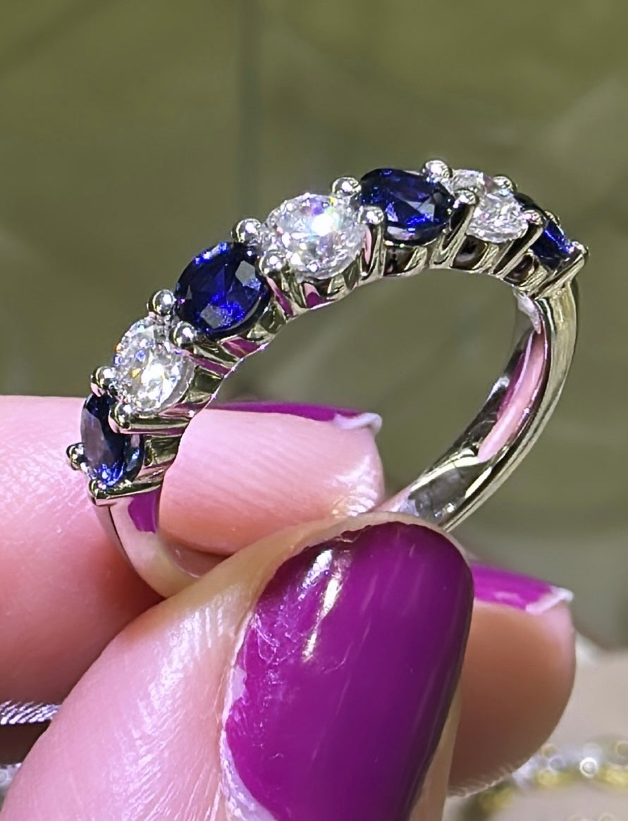 Sapphire & Diamond Alternating Eternity Band