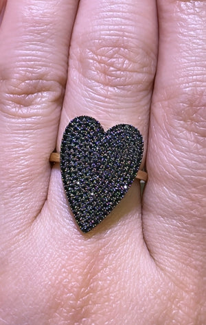 Pave Black Diamond Heart Right Hand Ring