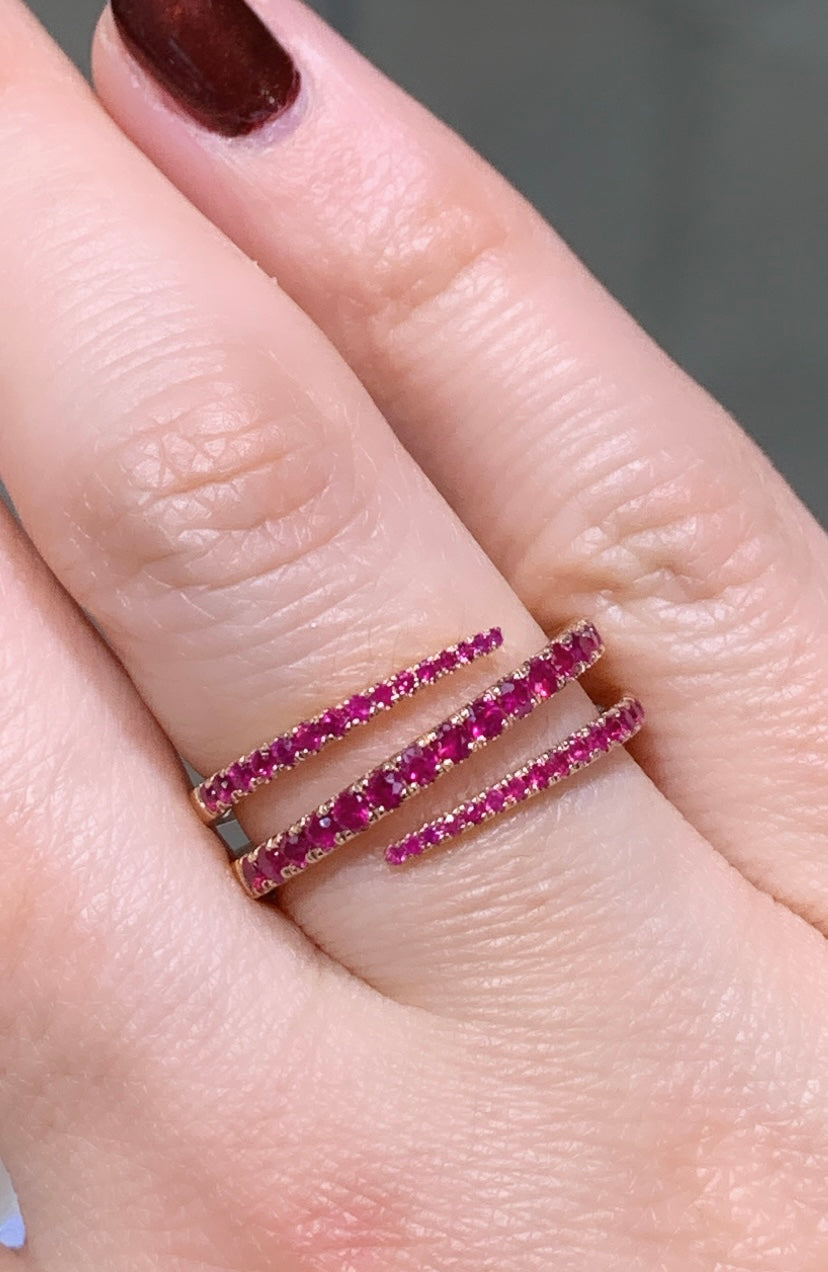 0.67ctw Ruby 3 Row Wrap Ring