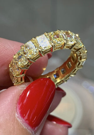 Radiant Cut Fancy Yellow Diamond Eternity Ring 6.99ctw