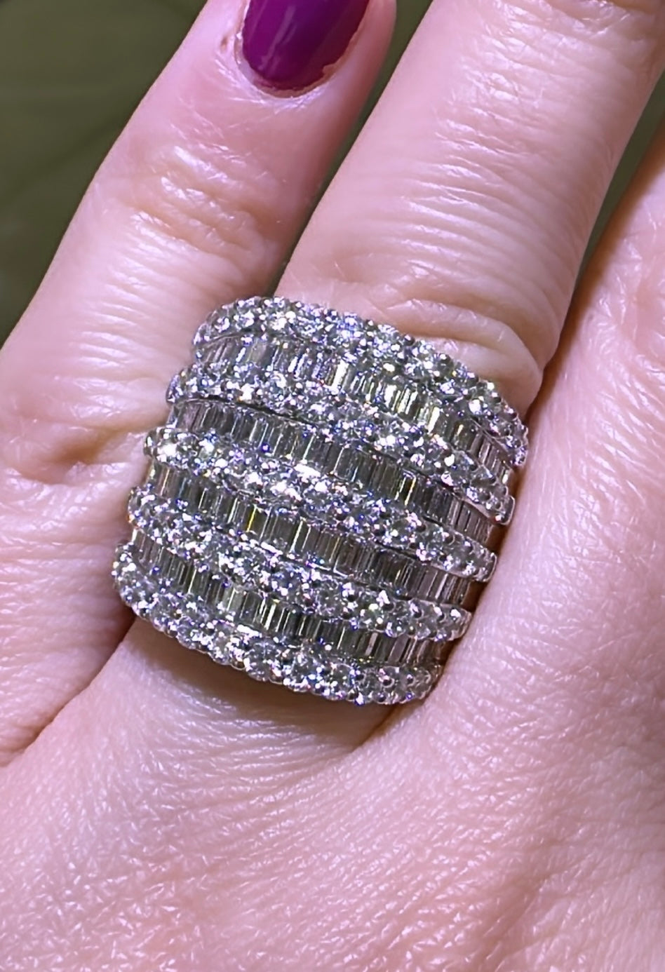 4.74ct t.w. Round And Baguette Diamond Cocktail Statement Ring