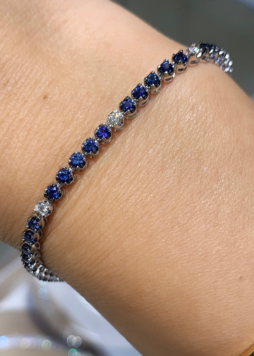 2.32carat Sapphire Gem Stone & Diamond Tennis Bracelet