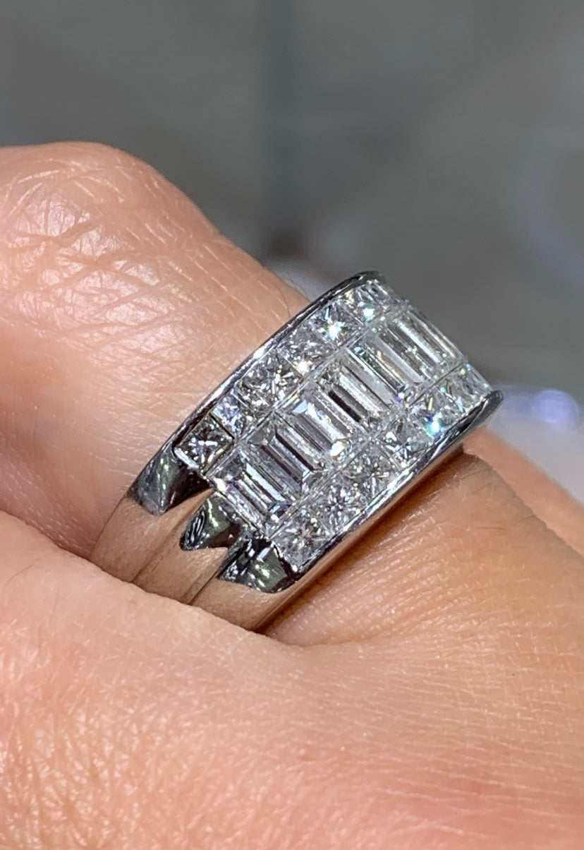 Baguette And Princess Cuts Diamond Wide Band 2.80ctw