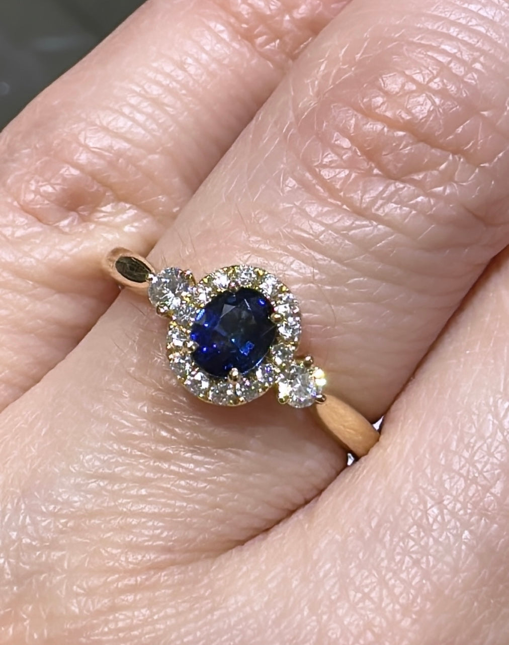 Blue Sapphire& Diamond Three Stone Ring