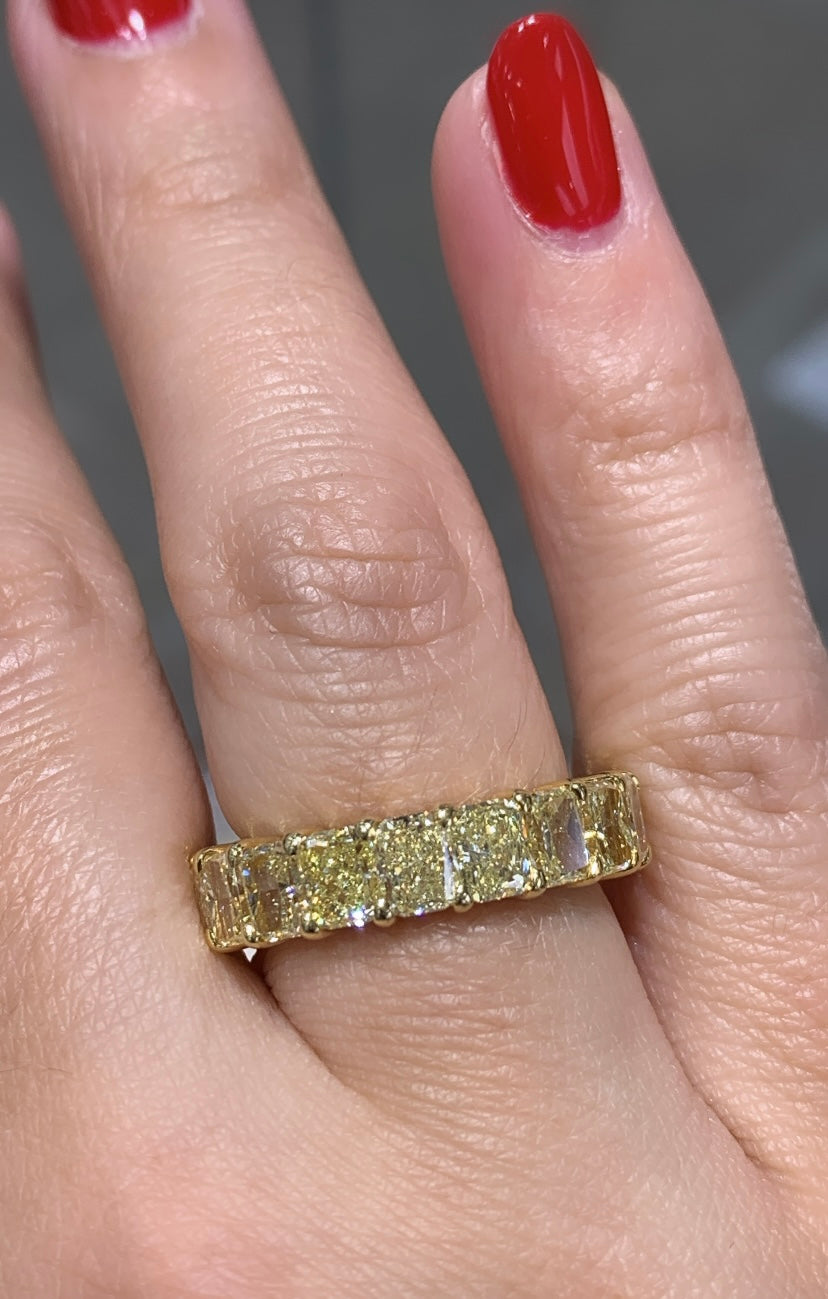 Radiant Cut Fancy Yellow Diamond Eternity Ring 6.99ctw