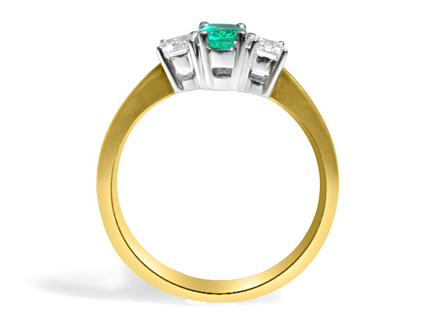 Three Stone Emerald And Diamond Ring In Yellow Gold