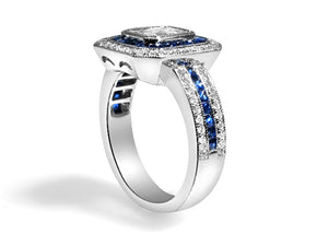 1.54CT TW Sapphire and Diamond Art - Deco Style Octagon Ring - HANIKEN JEWELERS NEW-YORK