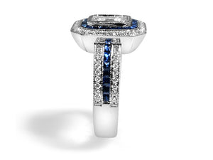 1.54CT TW Sapphire and Diamond Art - Deco Style Octagon Ring - HANIKEN JEWELERS NEW-YORK