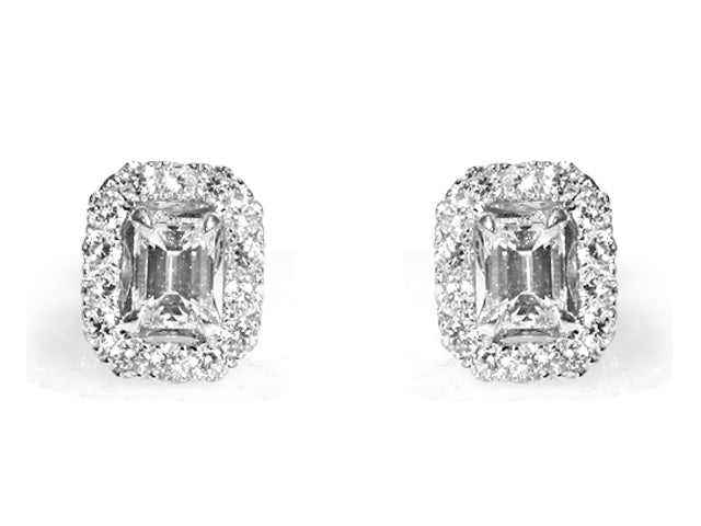 0.92CT T.W. Diamond Emerald Cut Halo Studs - HANIKEN JEWELERS NEW-YORK